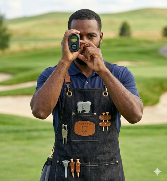 Chef Golf USA Apron Caddy Multi-Accessory Organizer for Tees, Golf Balls, Rangefinder, Divot Tool, Club Holster/Sheath, Glove Holder, Golf Club Scrubber Towel with Cross Back Harness