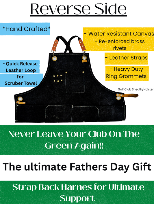 Chef Golf USA Apron Caddy Multi-Accessory Organizer for Tees, Golf Balls, Rangefinder, Divot Tool, Club Holster/Sheath, Glove Holder, Golf Club Scrubber Towel with Cross Back Harness